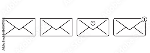 Envelope icon set, email symbols, open and closed envelopes, outline and solid style, communication graphic, message clipart, mail design. Best Design, EPS 10.