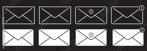 Email Envelope Icon with Notification Badge for Digital Communication , email icon set. Black Color, EPS 10.