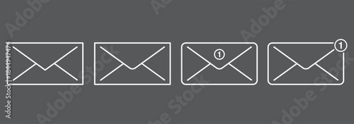 Email Envelope Icon with Notification Badge for Digital Communication , email icon set. Black Color, EPS 10.