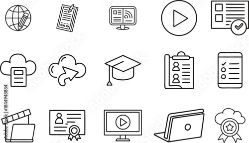 E-learning line icon set.