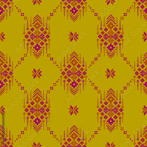 beautiful pixel tribal pattern inspired by each native pixel fabric like wayuu African native American southeast Asian traditional textile Thai silk pattern Aborigine Australian and Columbian fabric