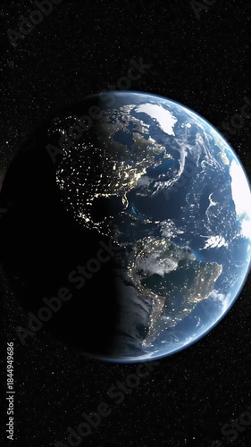 Night Earth From Space With City Lights Orbiting Stars