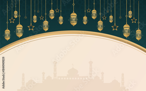 Elegant Ramadan Kareem Background with Islamic Lanterns and Decorative Ornaments Vector