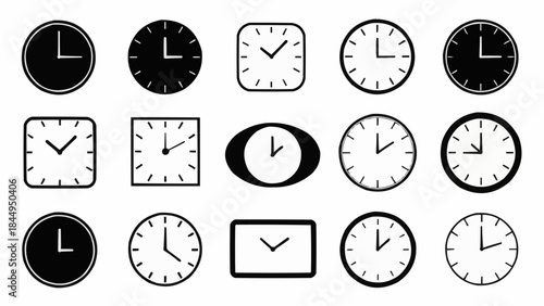 Collection of Various Clock Faces and Designs.