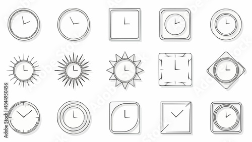 Collection of Hand Drawn Clock Icons in Various Shapes and Styles.