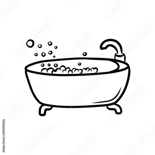 Hand Drawn Bathtub with Bubbles Doodle