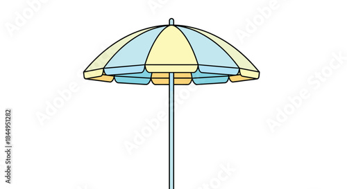 Simple and clean illustration of a yellow and blue beach umbrella with a thick black outline, isolated on a plain white background.