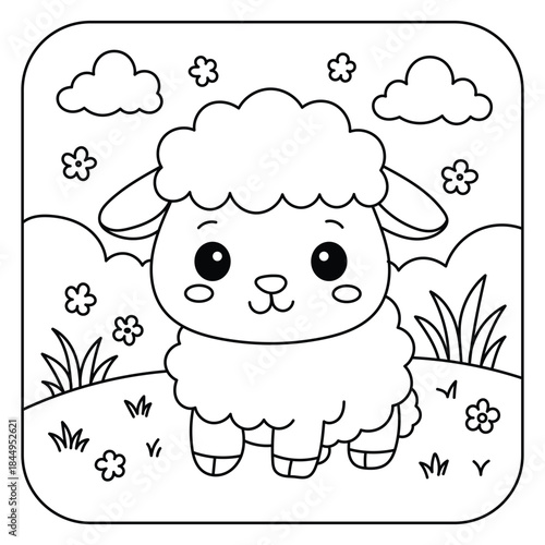 Wallpaper Mural Cute Baby Sheep Coloring Page – Adorable Farm Animal Line Art for Kids Torontodigital.ca