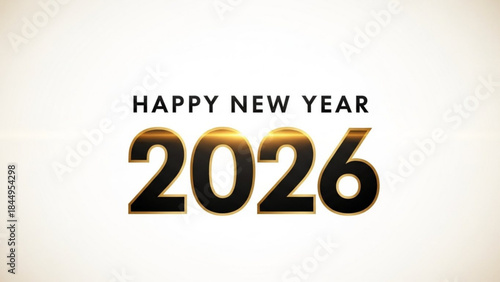 Happy new year 2026 gold text on white background festive greeting