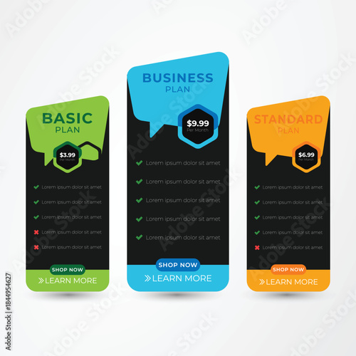 Pricing plans for websites. Colorful template tables. EPS10.