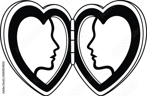 Heartshaped illustration with two profile faces facing each other