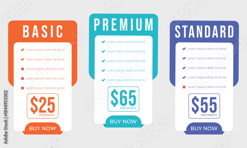 Pricing plans for websites. Colorful template tables. EPS10.