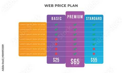 Pricing plans for websites. Colorful template tables. EPS10.