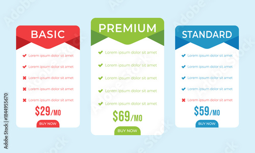 Pricing plans for websites. Colorful template tables. EPS10.