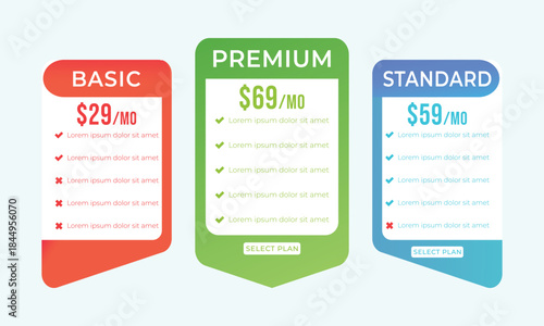 Pricing plans for websites. Colorful template tables. EPS10.