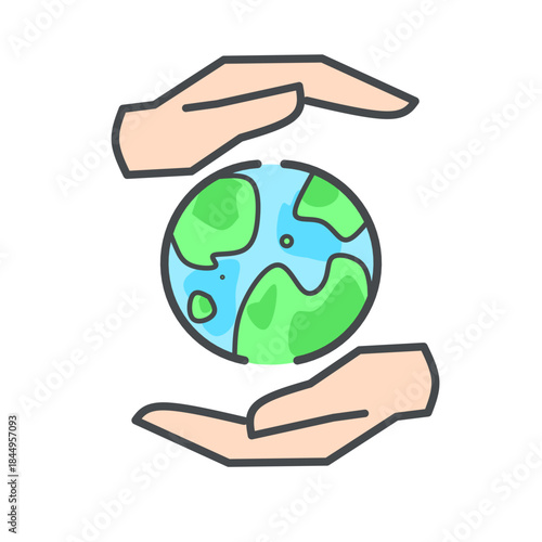 Hands protecting our planet. Two hands protecting our planet from up and down. Hands keeping our planet save