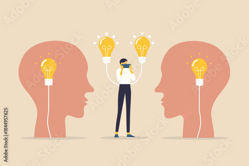 Sharing ideas and creative thinking between people connecting minds visually