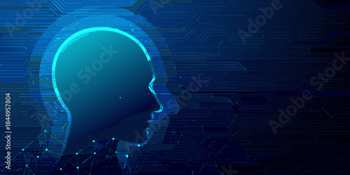 Digital mind Human profile integrated with futuristic circuit board technology