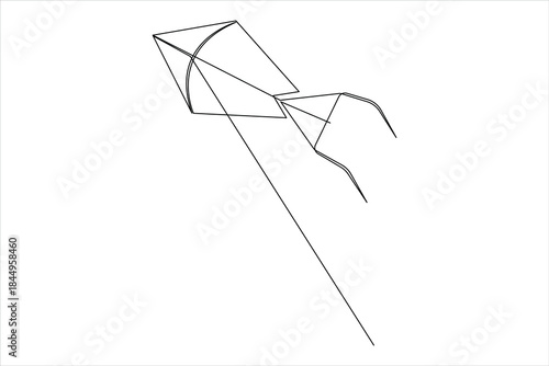 Continuous one line art drawing of flying kite design vector illustration