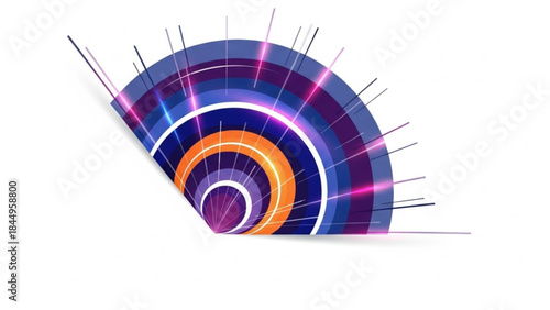 Vibrant abstract spiral graphic with neon pink, orange, purple, and blue hues on white background, futuristic swirling design