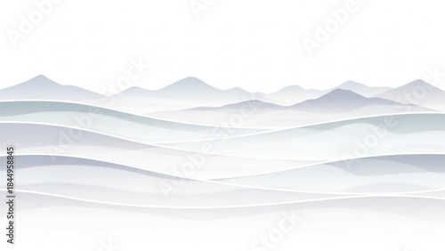 Soft white hills and mountains in minimalist landscape illustration with gentle slopes and subtle color gradients