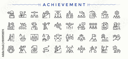 Achievement line icon set. Contains such icons as occupation, growth, person, vocation, grow and more. Occupation vector icon set. Vector illustration. Pixel perfect.
