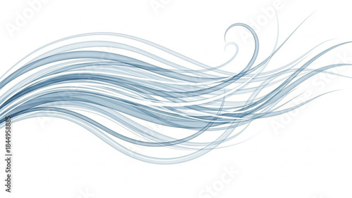 Swirling blue and white abstract lines wave across pristine white background creating dynamic motion