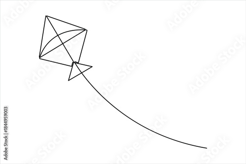 Continuous one line art drawing of flying kite design vector illustration