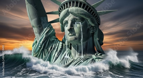 Disturbing vision of liberty: the iconic statue weeping amidst rising tides