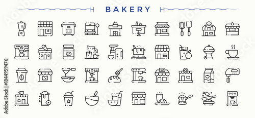 Bakery linear icon collection. Cake simple icon set. Minimal linear icons. It contains symbols to cake, bake, food, cook, sweet and more. Vector illustration in modern line style.