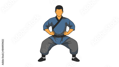 Young Man Performing Traditional Martial Arts Pose in a Dynamic Sports Setting