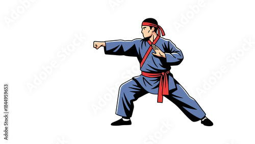 Young Martial Artist Practicing Traditional Karate in a Dynamic Pose