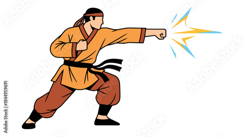 Dynamic Illustration of a Martial Artist Performing a Powerful Kick