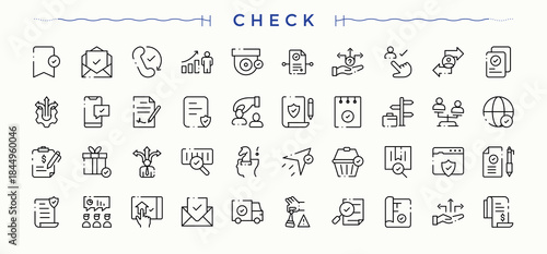 Check Marks Sign icon. Minimal icons collection. Editable stroke. Vector collection. Tick linear icon set. Contain linear sign confirm, tick, checkbox, choice, approve and more.