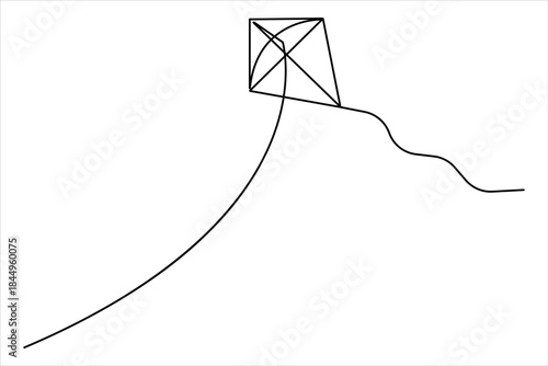 Continuous one line art drawing of flying kite design vector illustration