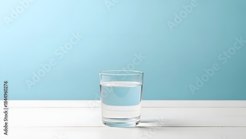 Glass of Clean Drinking Water on Minimal Blue Background