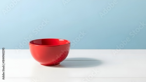 Red Ceramic Bowl with Copy Space on Minimal Blue Background
