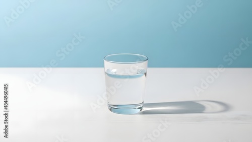 Glass of Clean Drinking Water on Minimal Blue Background