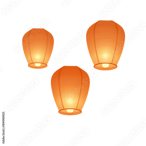 Three glowing orange paper lanterns