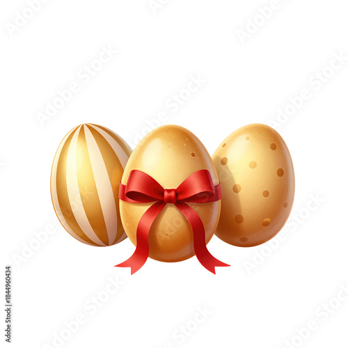 Golden Easter Eggs with Red Ribbon Decoration