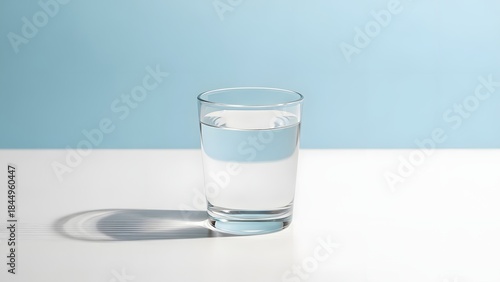 Glass of Clean Drinking Water on Minimal Blue Background