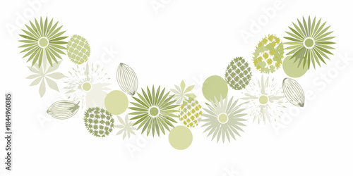 A delicate arrangement of stylized green floral and leaf shapes on white