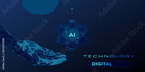 A robotic hand offering a glowing ai core symbolizing technological advancement