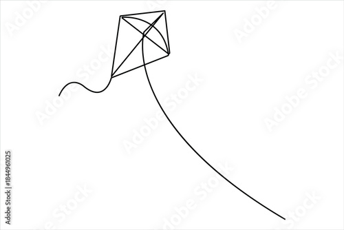 Continuous one line art drawing of flying kite design vector illustration