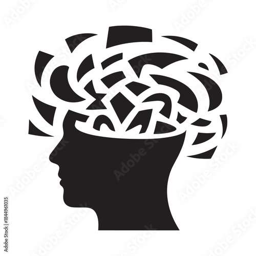 A silhouette of a human head with an explosion of shapes emerging from within