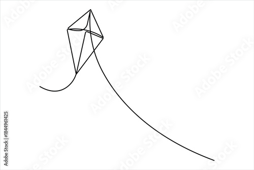 Continuous one line art drawing of flying kite design vector illustration
