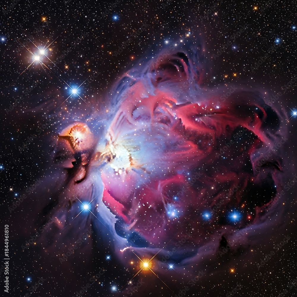 Obraz premium Brilliant emission nebula glows with vibrant interstellar gas clouds amidst countless distant stars