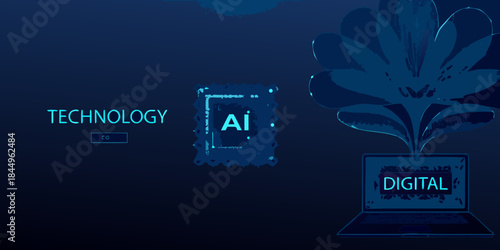 Artificial intelligence blooms from digital technology a futuristic concept visualization