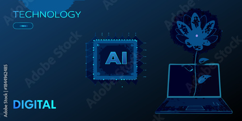 Digital technology and artificial intelligence merging with nature a futuristic concept