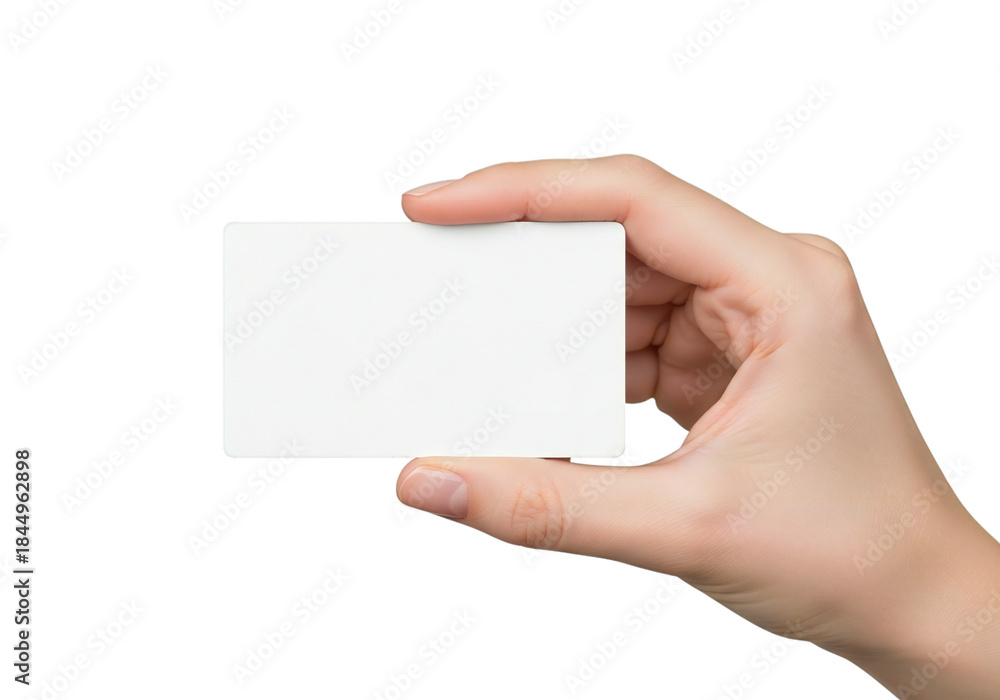 Obraz premium Hand holding blank card isolated on transparent background